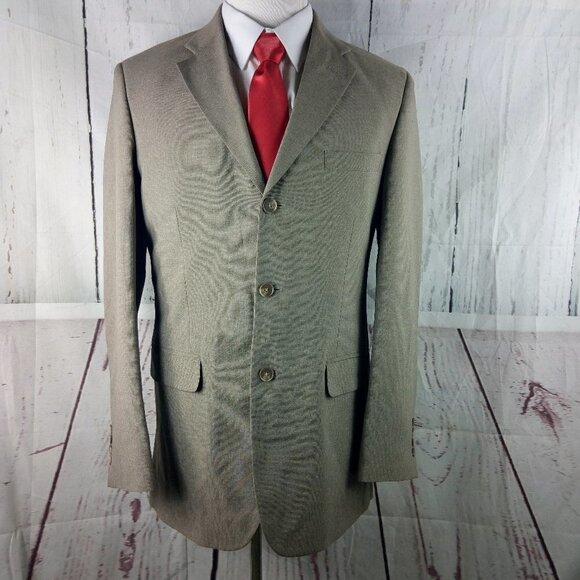 J Ferrar 40L 3 Button Light Brown Birdseye Suit Blazer
